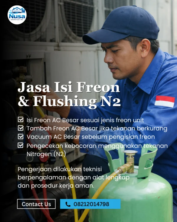 Jasa isi freon AC kapasitas besar untuk pabrik dan industri - Nusa Service AC