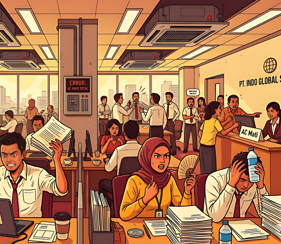 Ilustrasi dari nusa service ac yang menggambarkan gangguan kerusakan AC di tengah jam sibuk