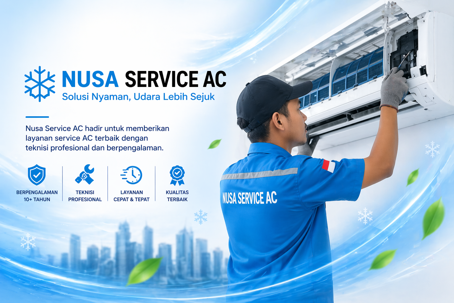 Tim teknisi Nusa Service AC saat melakukan maintenance sistem HVAC komersial.