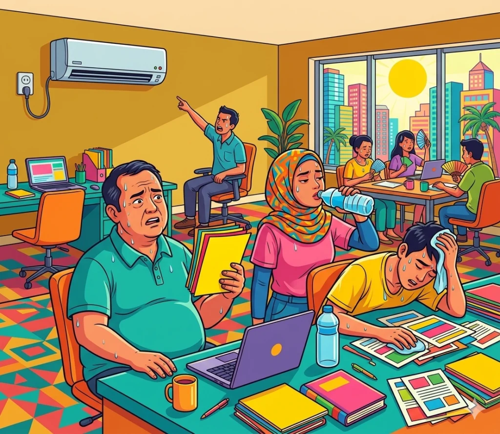 ilustrasi ruangan panas karna ac rusak membuat orang tidak nyaman